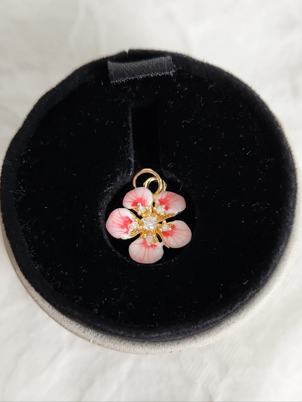 Pink Cherryblossom Flower Rhinestone Pendant Charm